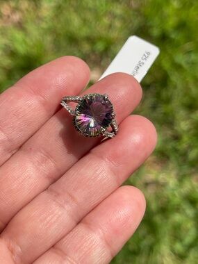 Mystic Quartz Oval Halo Ring in 925 Sterling Silver Size 6